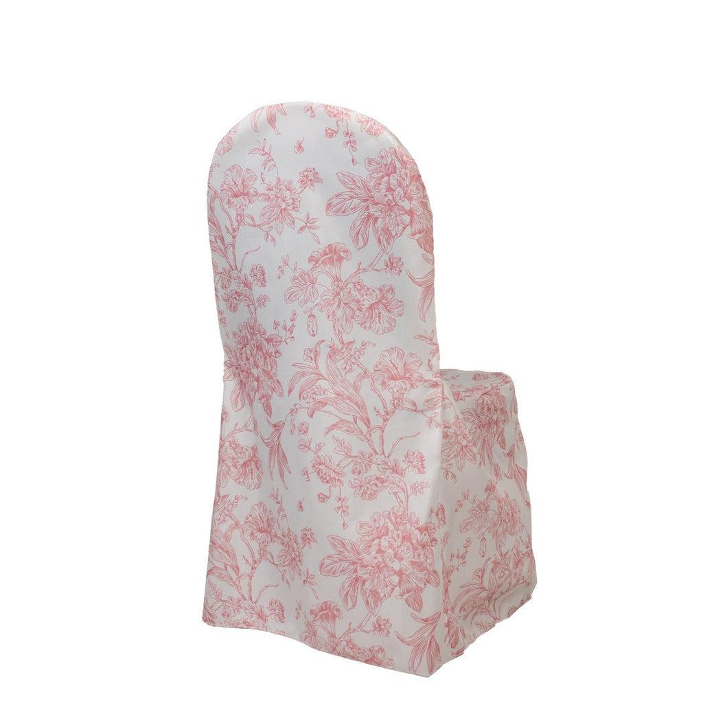 10 Pack Polyester Chair Covers for Banquet Chairs â€“ White Pink French Toile Pattern, Reusable Stain - Resistant Slip - On Slipcovers - Bell Racket Store