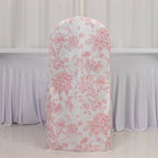 10 Pack Polyester Chair Covers for Banquet Chairs â€“ White Pink French Toile Pattern, Reusable Stain - Resistant Slip - On Slipcovers - Bell Racket Store