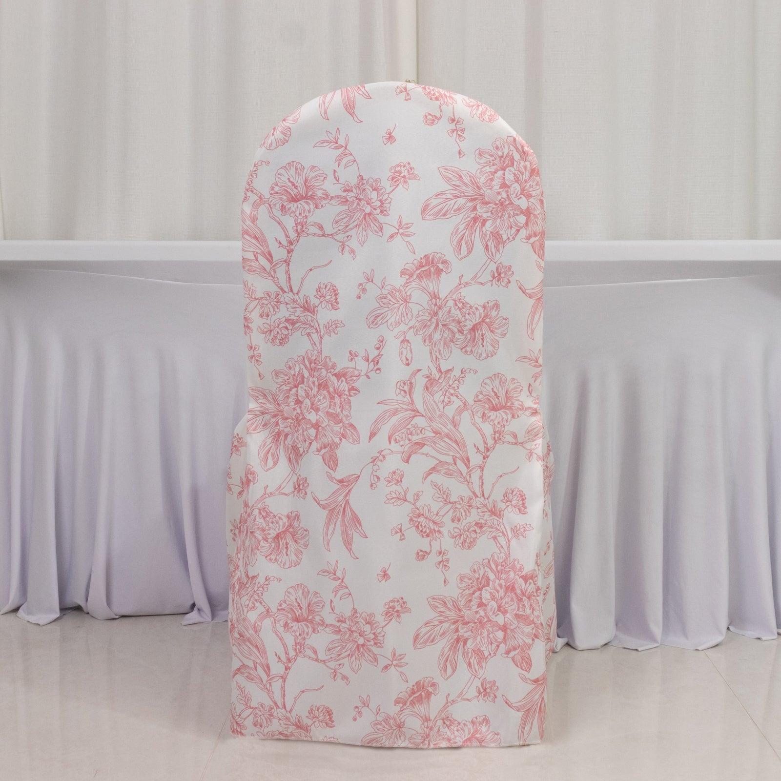 10 Pack Polyester Chair Covers for Banquet Chairs â€“ White Pink French Toile Pattern, Reusable Stain - Resistant Slip - On Slipcovers - Bell Racket Store
