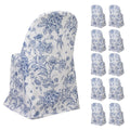 10 Pack Polyester Chair Covers for Folding Chairs â€“ White Blue French Toile Pattern, Reusable Stain - Resistant Slip - On Slipcovers - Bell Racket Store