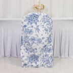 10 Pack Polyester Chair Covers for Folding Chairs â€“ White Blue French Toile Pattern, Reusable Stain - Resistant Slip - On Slipcovers - Bell Racket Store