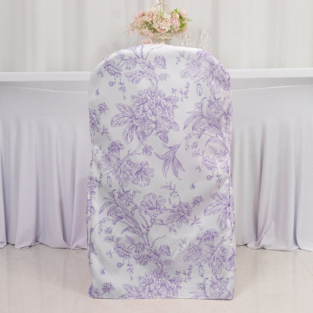 10 Pack Polyester Chair Covers for Folding Chairs â€“ White Lavender Lilac French Toile Pattern, Reusable Stain - Resistant Slip - On Slipcovers - Bell Racket Store