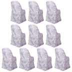 10 Pack Polyester Chair Covers for Folding Chairs â€“ White Lavender Lilac French Toile Pattern, Reusable Stain - Resistant Slip - On Slipcovers - Bell Racket Store