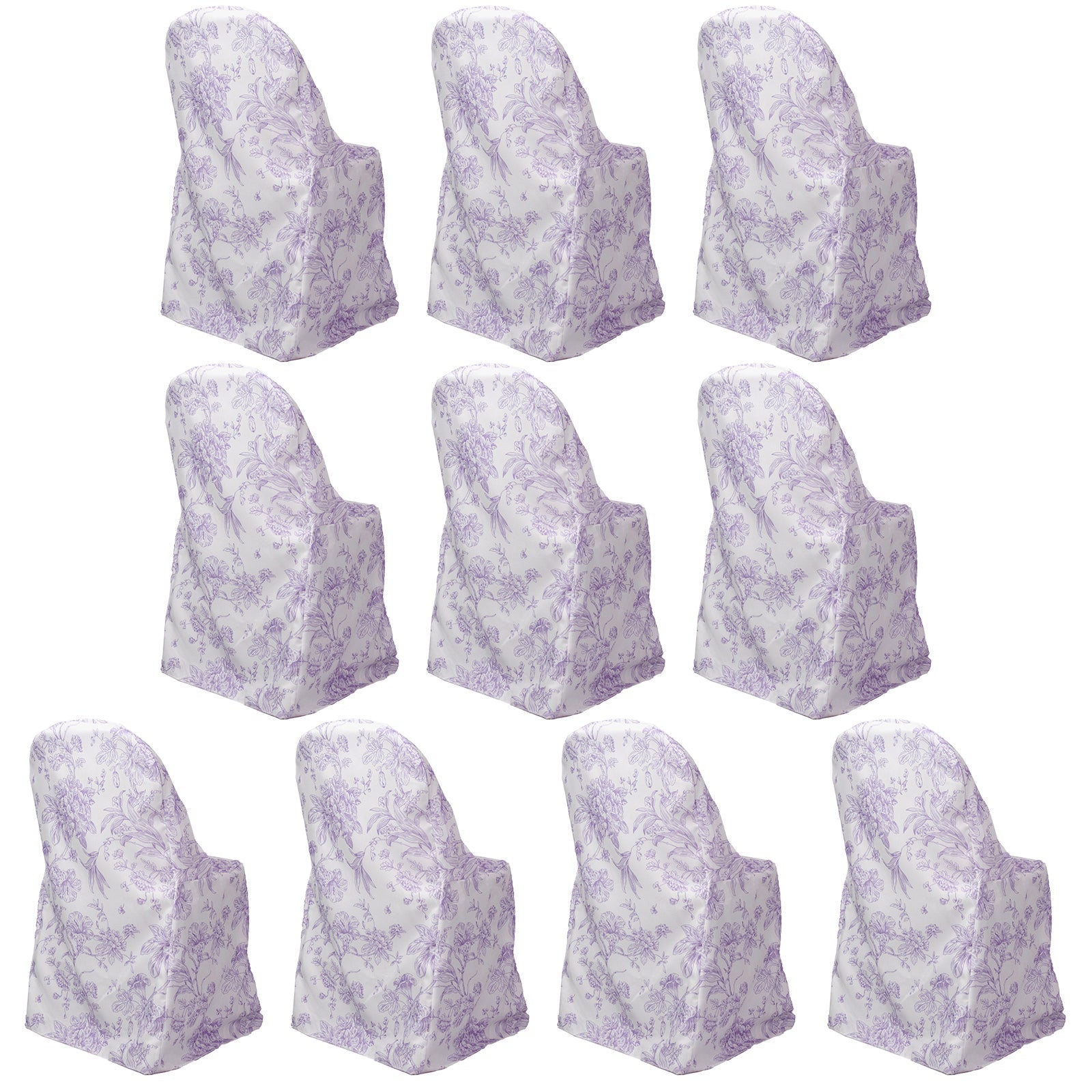 10 Pack Polyester Chair Covers for Folding Chairs â€“ White Lavender Lilac French Toile Pattern, Reusable Stain - Resistant Slip - On Slipcovers - Bell Racket Store