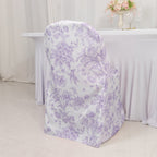 10 Pack Polyester Chair Covers for Folding Chairs â€“ White Lavender Lilac French Toile Pattern, Reusable Stain - Resistant Slip - On Slipcovers - Bell Racket Store