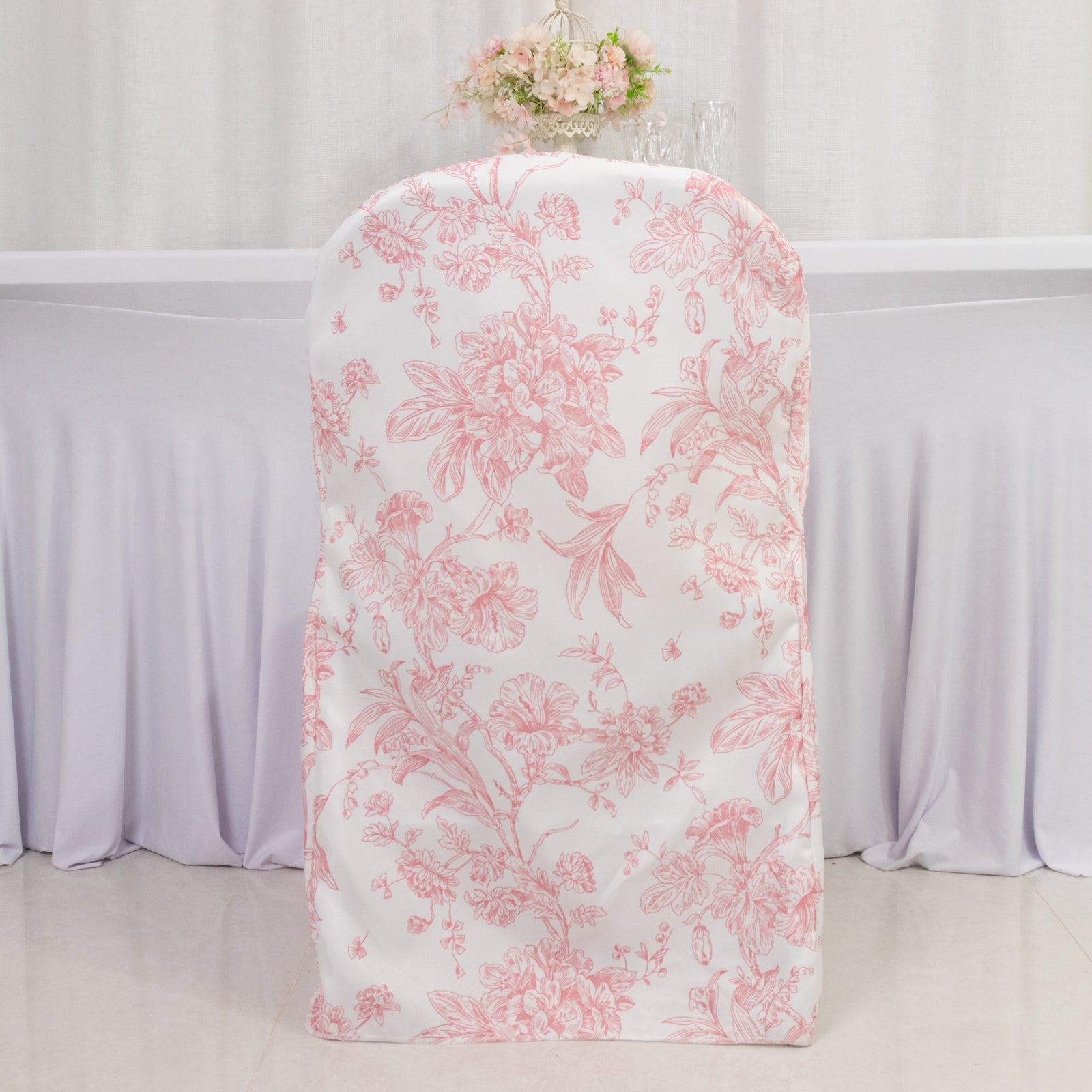 10 Pack Polyester Chair Covers for Folding Chairs â€“ White Pink French Toile Pattern, Reusable Stain - Resistant Slip - On Slipcovers - Bell Racket Store