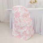 10 Pack Polyester Chair Covers for Folding Chairs â€“ White Pink French Toile Pattern, Reusable Stain - Resistant Slip - On Slipcovers - Bell Racket Store
