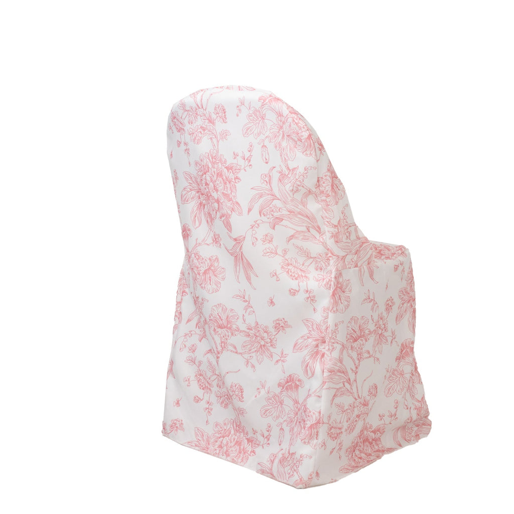 10 Pack Polyester Chair Covers for Folding Chairs â€“ White Pink French Toile Pattern, Reusable Stain - Resistant Slip - On Slipcovers - Bell Racket Store