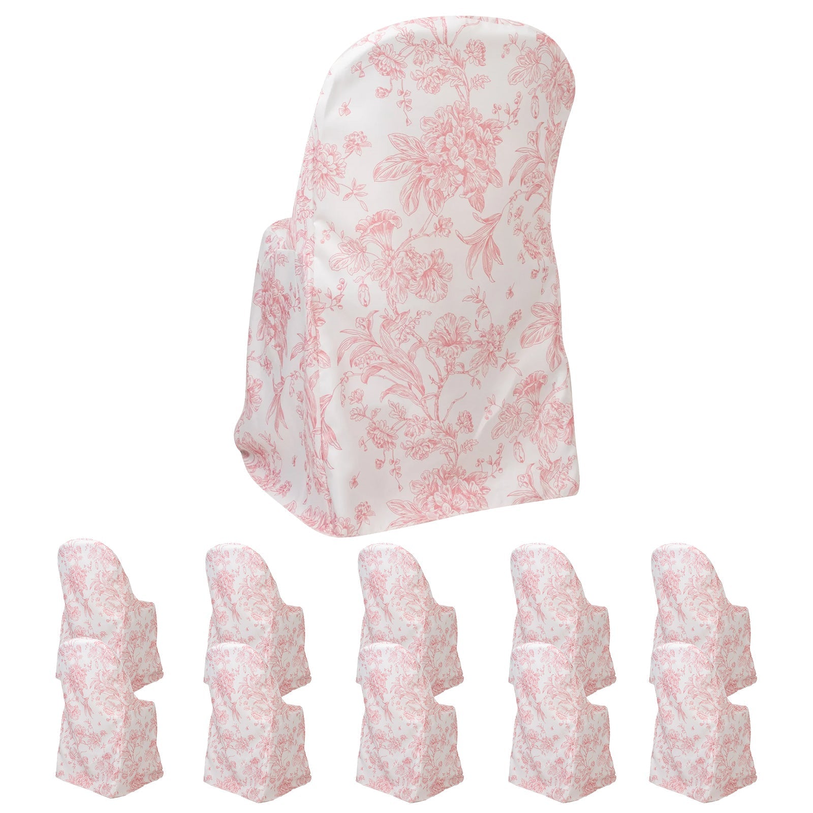 10 Pack Polyester Chair Covers for Folding Chairs â€“ White Pink French Toile Pattern, Reusable Stain - Resistant Slip - On Slipcovers - Bell Racket Store