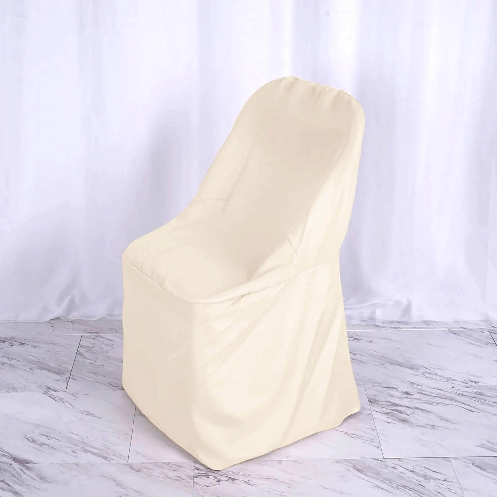 10 Pack Polyester Chair Covers for Folding Chairs Beige - Wrinkle - Free Stain - Resistant Slip - On Slipcovers - Bell Racket Store