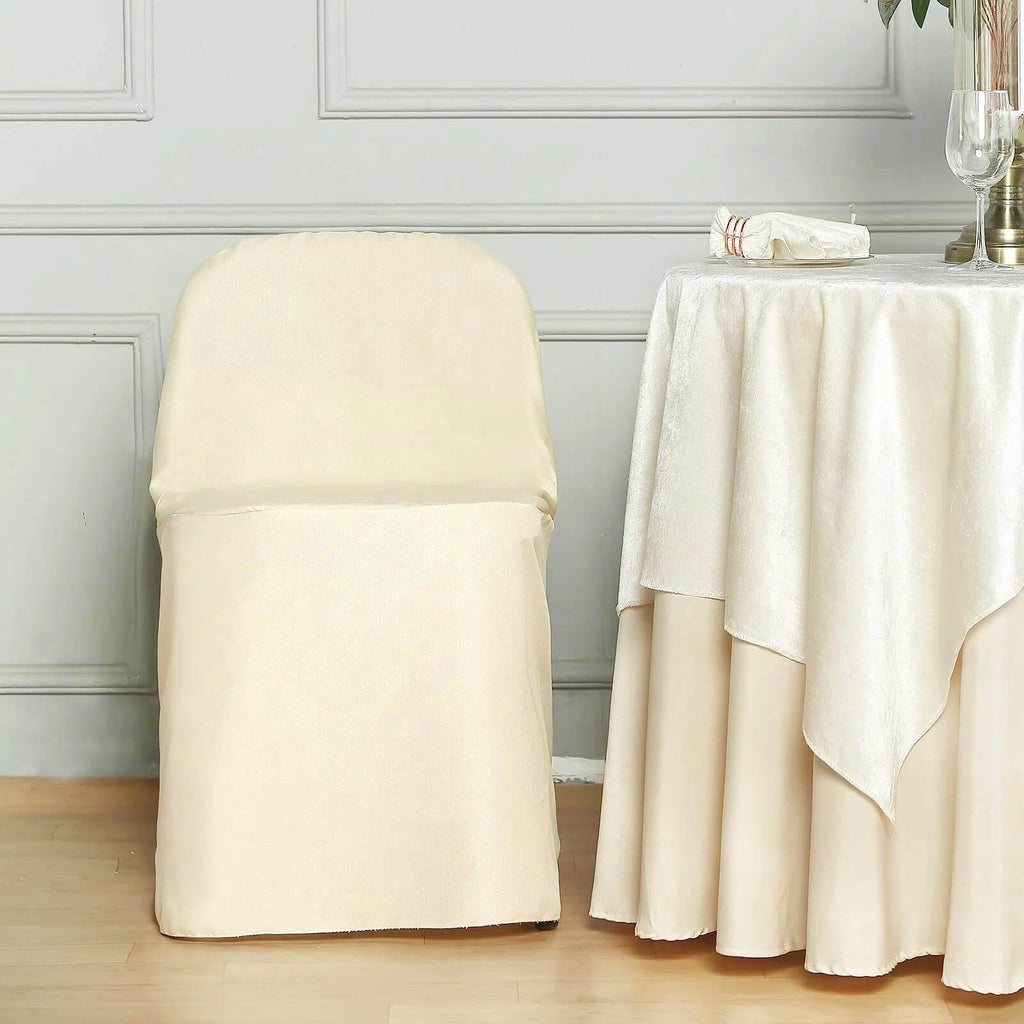 10 Pack Polyester Chair Covers for Folding Chairs Beige - Wrinkle - Free Stain - Resistant Slip - On Slipcovers - Bell Racket Store