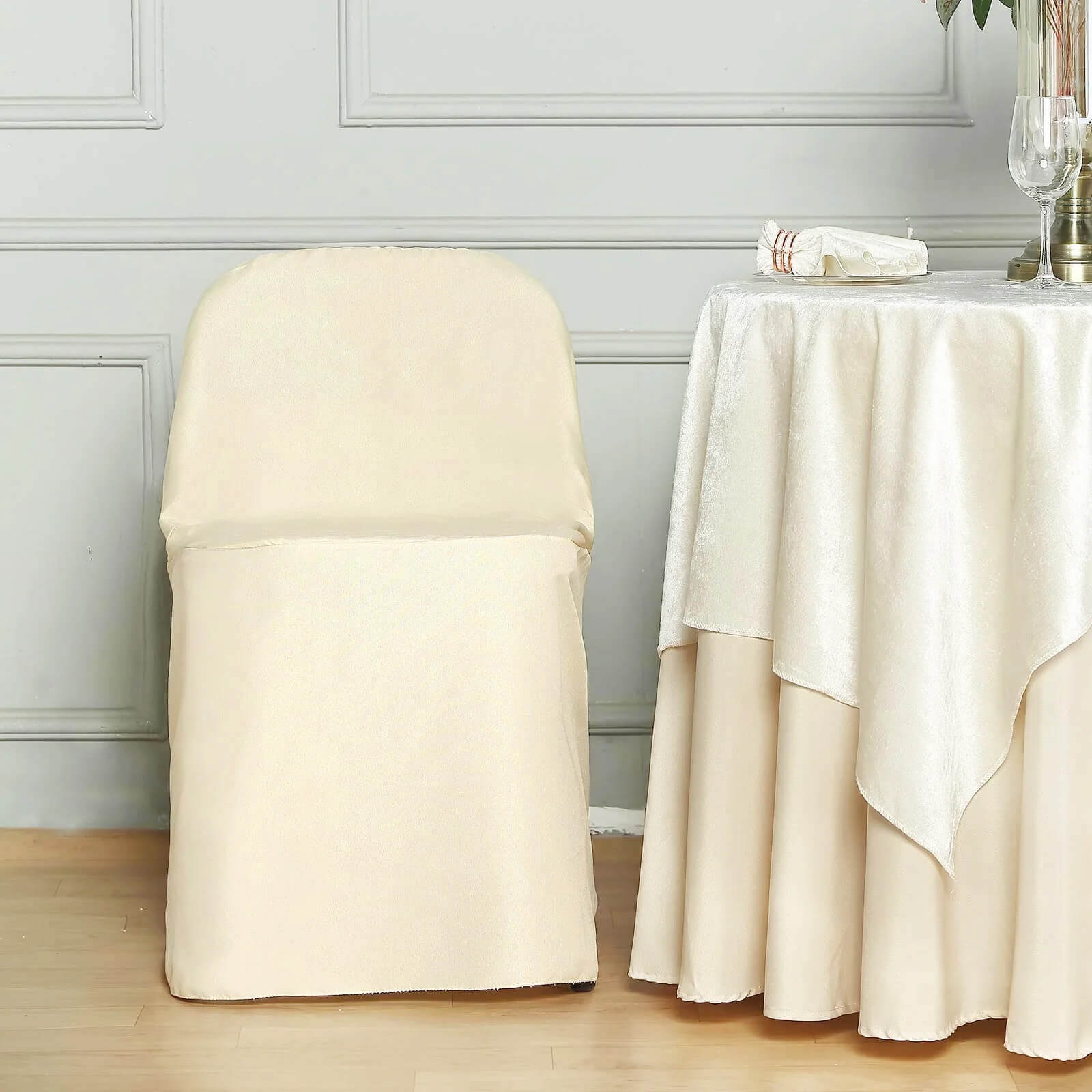 10 Pack Polyester Chair Covers for Folding Chairs Beige - Wrinkle - Free Stain - Resistant Slip - On Slipcovers - Bell Racket Store