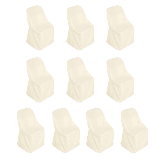10 Pack Polyester Chair Covers for Folding Chairs Beige - Wrinkle - Free Stain - Resistant Slip - On Slipcovers - Bell Racket Store