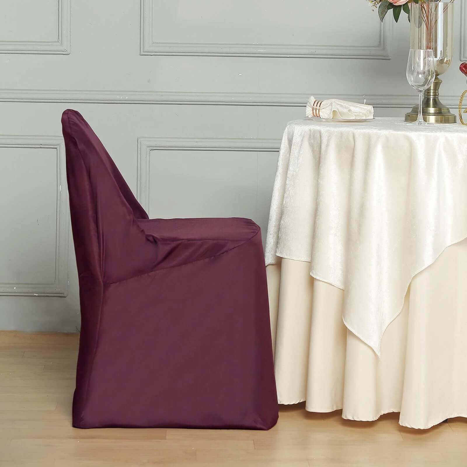 10 Pack Polyester Chair Covers for Folding Chairs Burgundy - Wrinkle - Free Stain - Resistant Slip - On Slipcovers - Bell Racket Store