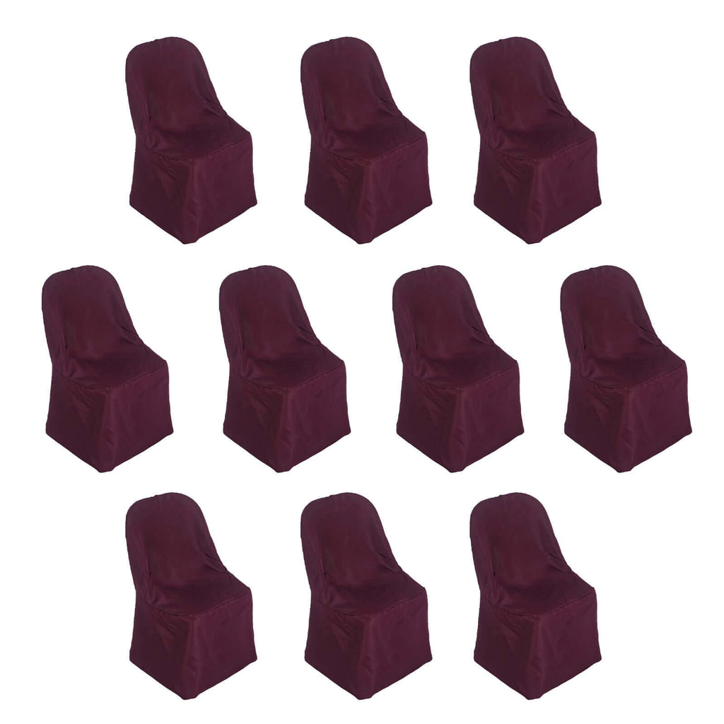 10 Pack Polyester Chair Covers for Folding Chairs Burgundy - Wrinkle - Free Stain - Resistant Slip - On Slipcovers - Bell Racket Store