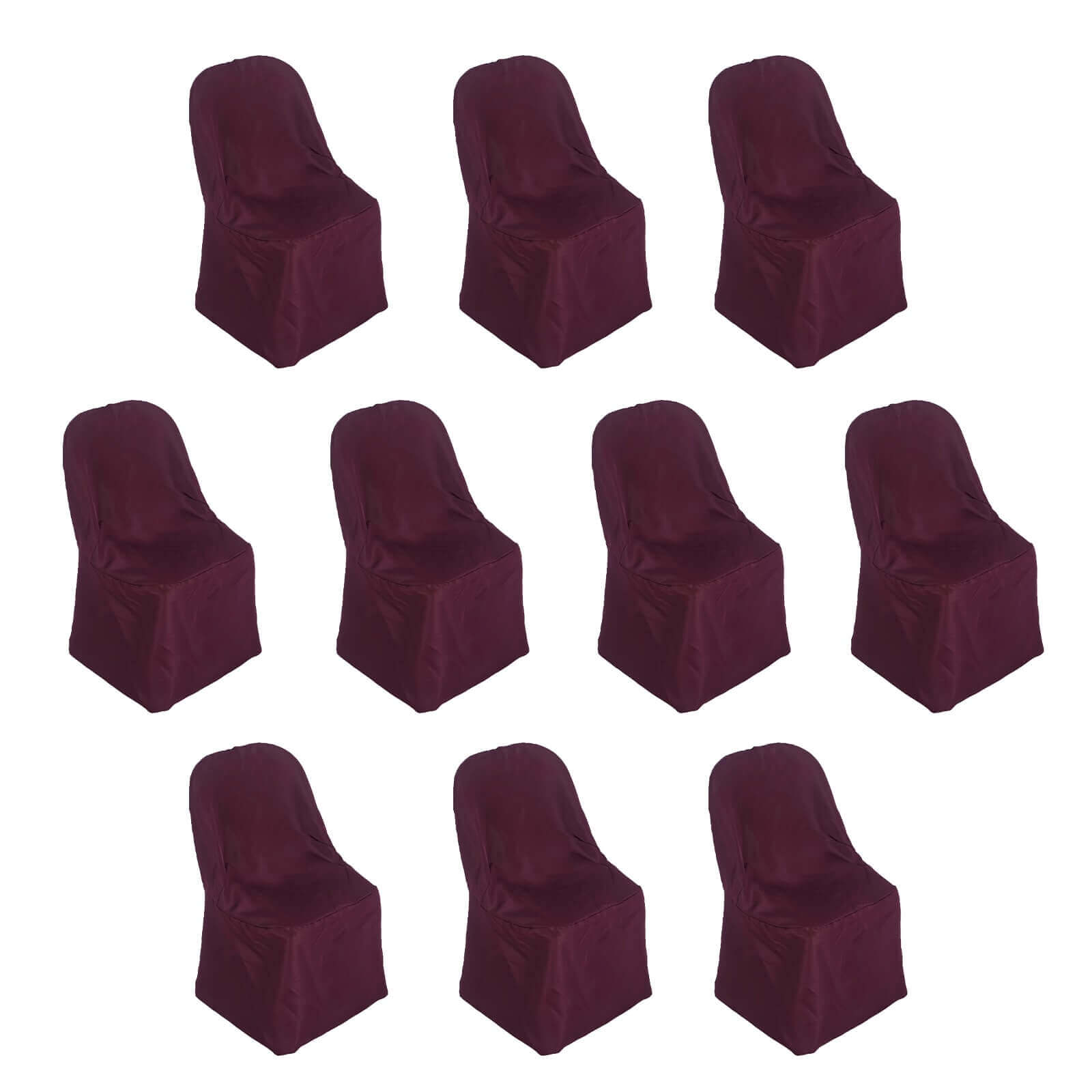 10 Pack Polyester Chair Covers for Folding Chairs Burgundy - Wrinkle - Free Stain - Resistant Slip - On Slipcovers - Bell Racket Store