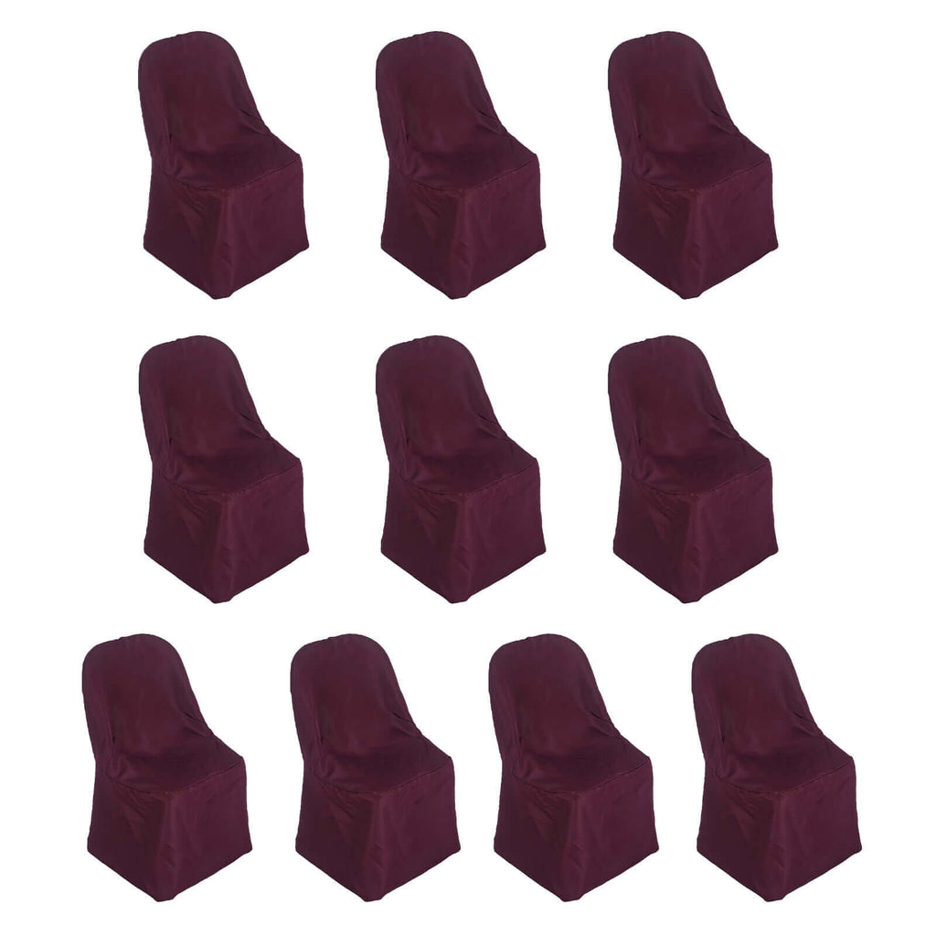 10 Pack Polyester Chair Covers for Folding Chairs Burgundy - Wrinkle - Free Stain - Resistant Slip - On Slipcovers - Bell Racket Store
