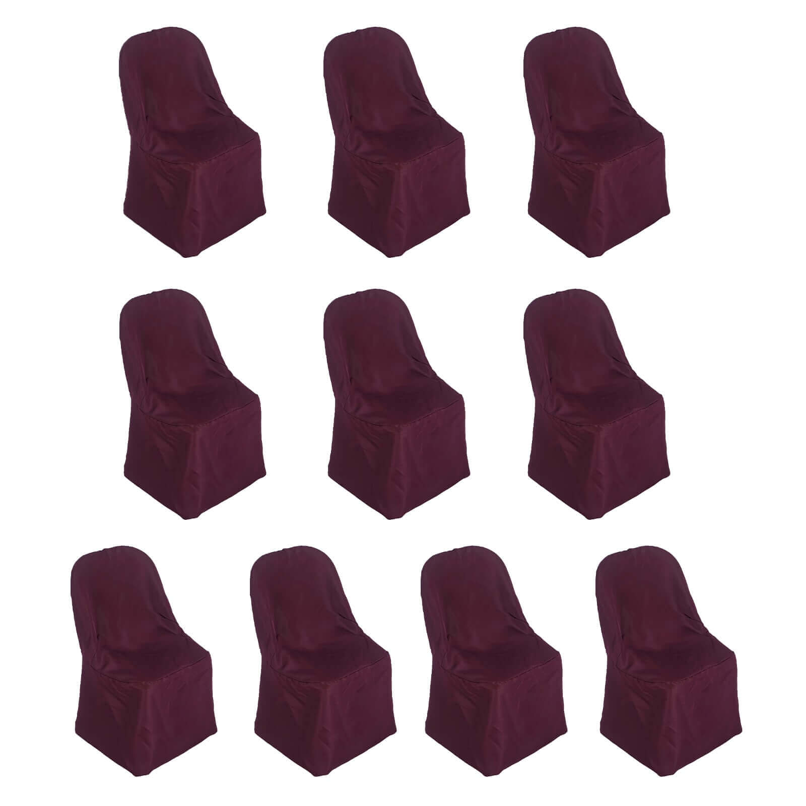 10 Pack Polyester Chair Covers for Folding Chairs Burgundy - Wrinkle - Free Stain - Resistant Slip - On Slipcovers - Bell Racket Store