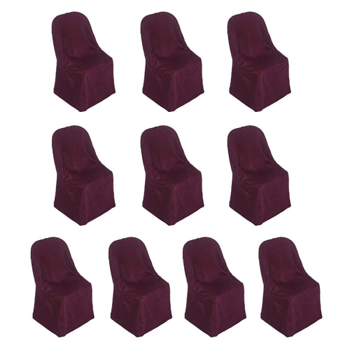 10 Pack Polyester Chair Covers for Folding Chairs Burgundy - Wrinkle - Free Stain - Resistant Slip - On Slipcovers - Bell Racket Store