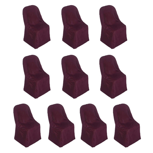 10 Pack Polyester Chair Covers for Folding Chairs Burgundy - Wrinkle - Free Stain - Resistant Slip - On Slipcovers - Bell Racket Store