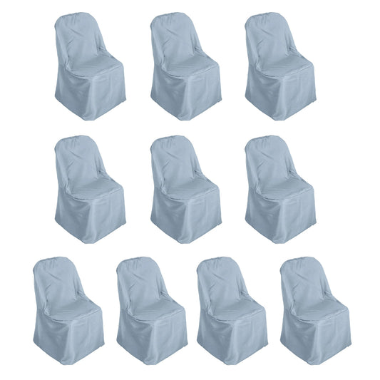 10 Pack Polyester Chair Covers for Folding Chairs Dusty Blue - Wrinkle - Free Stain - Resistant Slip - On Slipcovers - Bell Racket Store