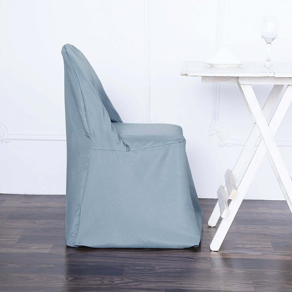 10 Pack Polyester Chair Covers for Folding Chairs Dusty Blue - Wrinkle - Free Stain - Resistant Slip - On Slipcovers - Bell Racket Store