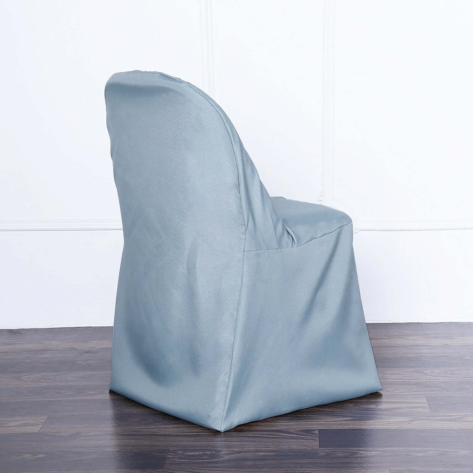 10 Pack Polyester Chair Covers for Folding Chairs Dusty Blue - Wrinkle - Free Stain - Resistant Slip - On Slipcovers - Bell Racket Store