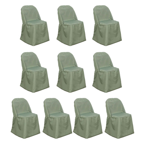 10 Pack Polyester Chair Covers for Folding Chairs Dusty Sage Green - Wrinkle - Free Stain - Resistant Slip - On Slipcovers - Bell Racket Store