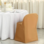 10 Pack Polyester Chair Covers for Folding Chairs Gold - Wrinkle - Free Stain - Resistant Slip - On Design for Events - Bell Racket Store