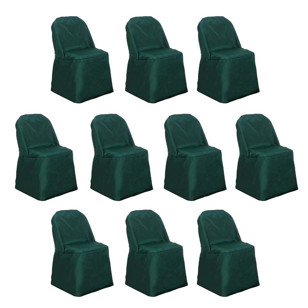 10 Pack Polyester Chair Covers for Folding Chairs Hunter Emerald Green - Wrinkle - Free Stain - Resistant Slip - On Slipcovers - Bell Racket Store