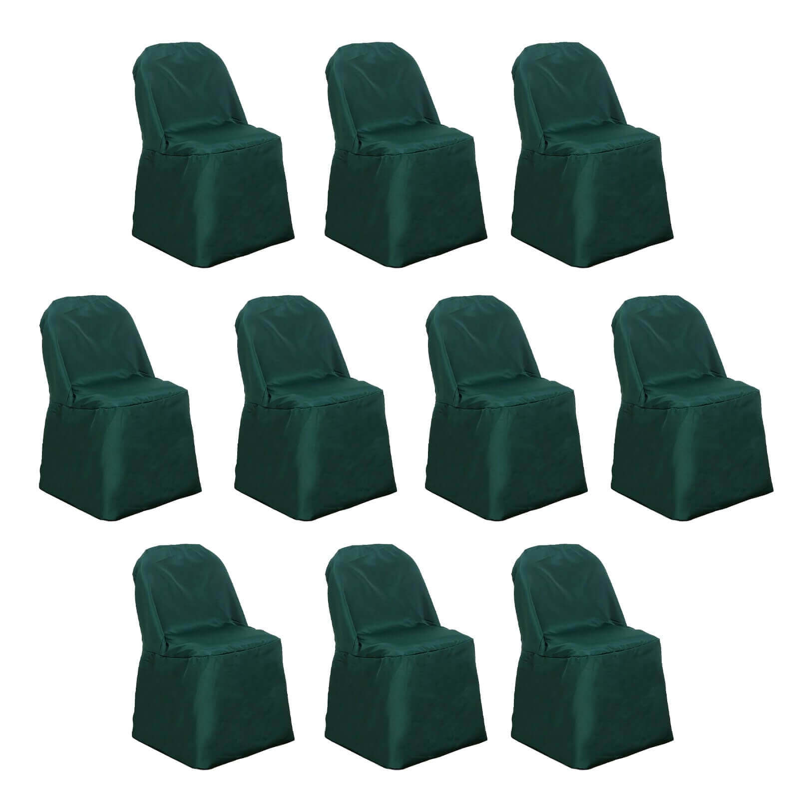 10 Pack Polyester Chair Covers for Folding Chairs Hunter Emerald Green - Wrinkle - Free Stain - Resistant Slip - On Slipcovers - Bell Racket Store