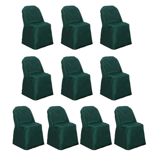 10 Pack Polyester Chair Covers for Folding Chairs Hunter Emerald Green - Wrinkle - Free Stain - Resistant Slip - On Slipcovers - Bell Racket Store
