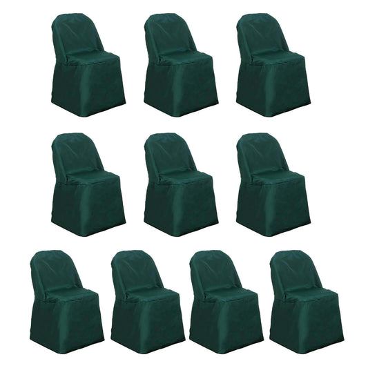 10 Pack Polyester Chair Covers for Folding Chairs Hunter Emerald Green - Wrinkle - Free Stain - Resistant Slip - On Slipcovers - Bell Racket Store