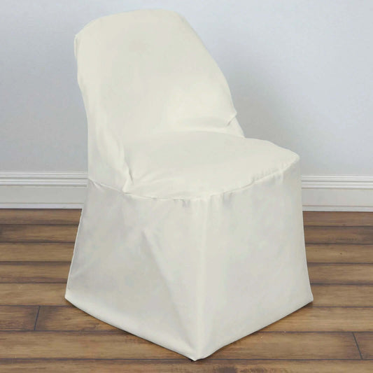 10 Pack Polyester Chair Covers for Folding Chairs Ivory - Wrinkle - Free Stain - Resistant Slip - On Slipcovers - Bell Racket Store
