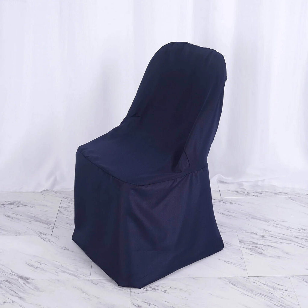 10 Pack Polyester Chair Covers for Folding Chairs Navy Blue - Wrinkle - Free Stain - Resistant Slip - On Slipcovers - Bell Racket Store