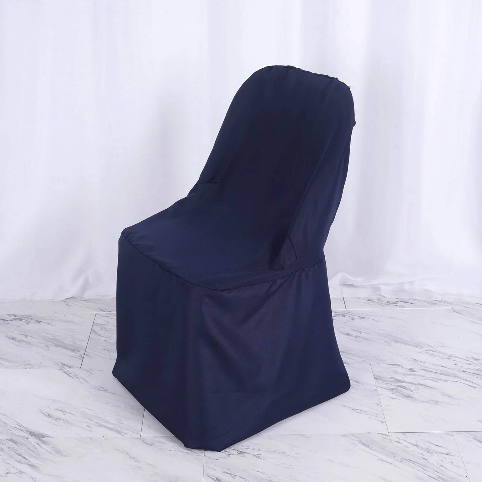 10 Pack Polyester Chair Covers for Folding Chairs Navy Blue - Wrinkle - Free Stain - Resistant Slip - On Slipcovers - Bell Racket Store