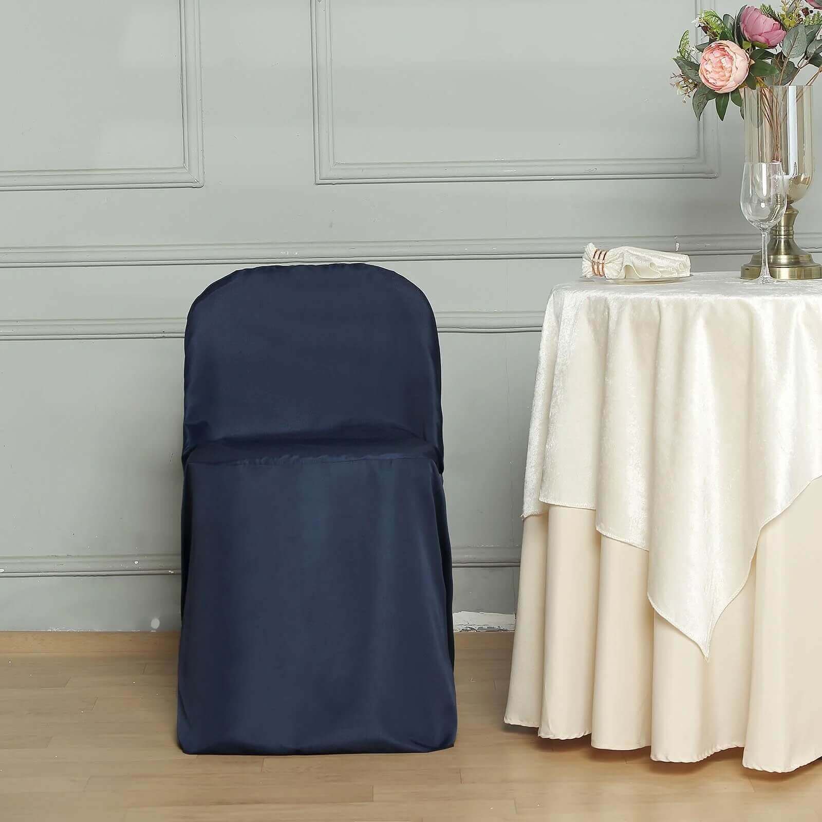 10 Pack Polyester Chair Covers for Folding Chairs Navy Blue - Wrinkle - Free Stain - Resistant Slip - On Slipcovers - Bell Racket Store