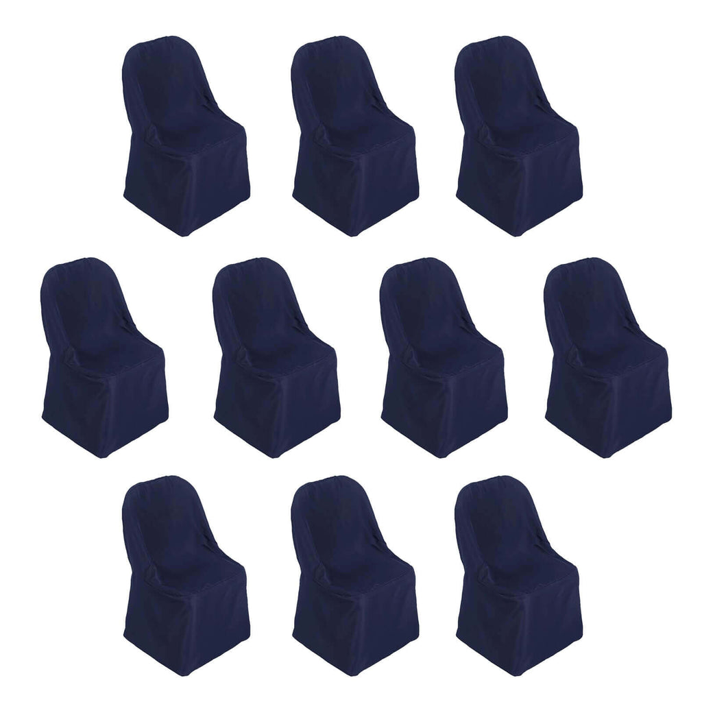 10 Pack Polyester Chair Covers for Folding Chairs Navy Blue - Wrinkle - Free Stain - Resistant Slip - On Slipcovers - Bell Racket Store
