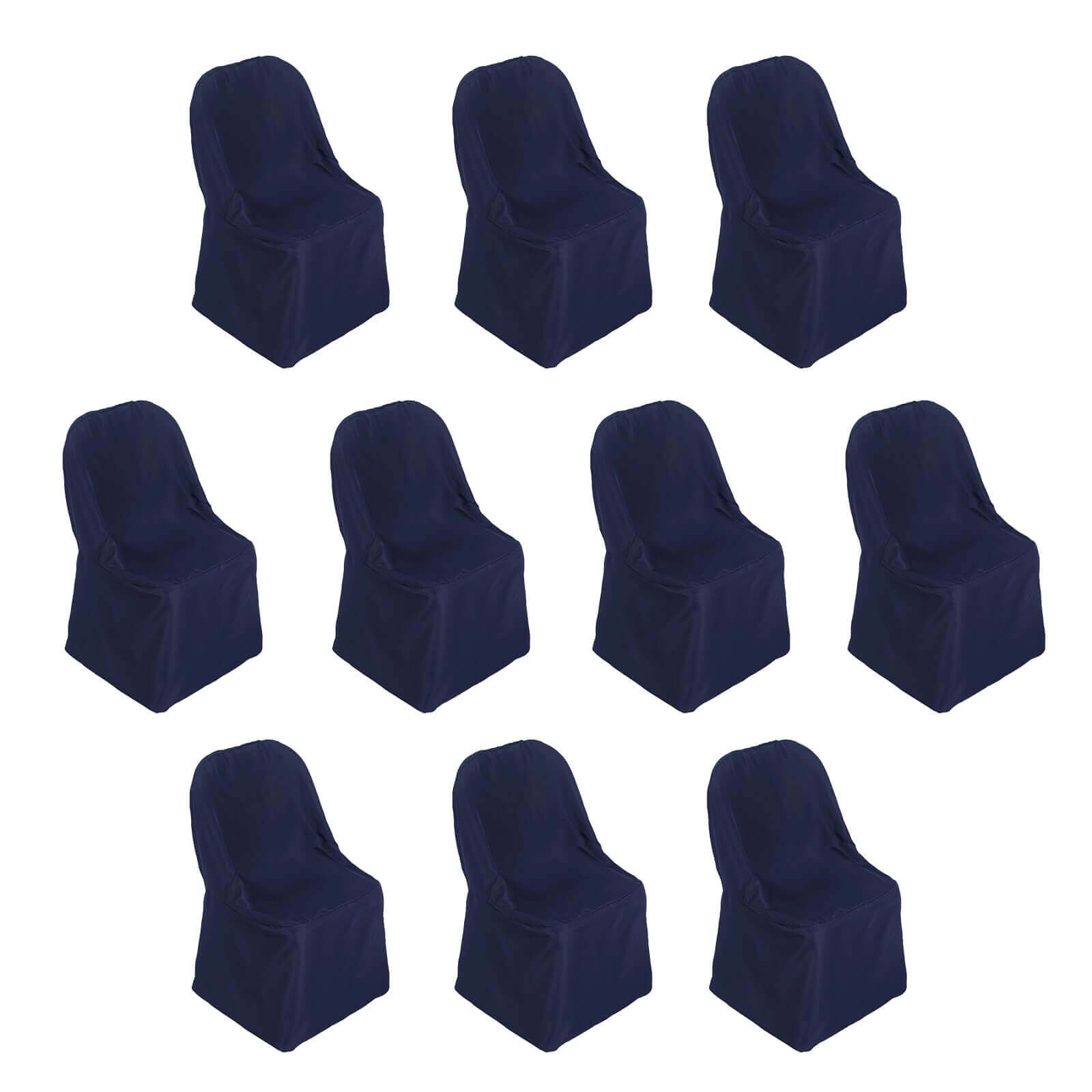 10 Pack Polyester Chair Covers for Folding Chairs Navy Blue - Wrinkle - Free Stain - Resistant Slip - On Slipcovers - Bell Racket Store