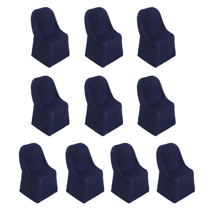 10 Pack Polyester Chair Covers for Folding Chairs Navy Blue - Wrinkle - Free Stain - Resistant Slip - On Slipcovers - Bell Racket Store