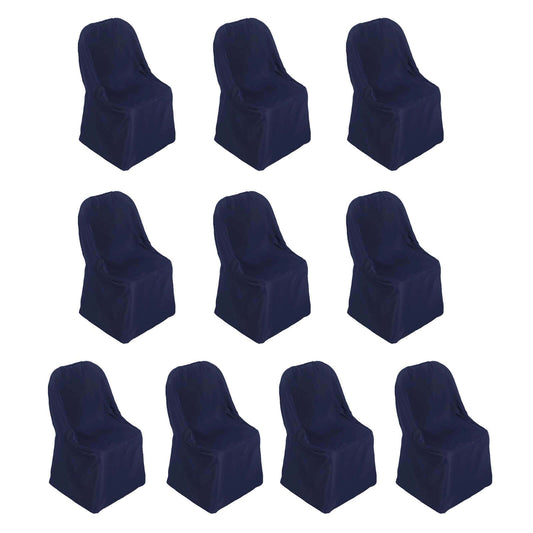 10 Pack Polyester Chair Covers for Folding Chairs Navy Blue - Wrinkle - Free Stain - Resistant Slip - On Slipcovers - Bell Racket Store