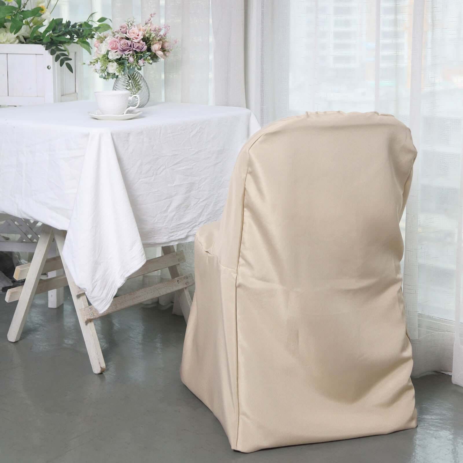 10 Pack Polyester Chair Covers for Folding Chairs Nude - Wrinkle - Free Stain - Resistant Slip - On Slipcovers - Bell Racket Store