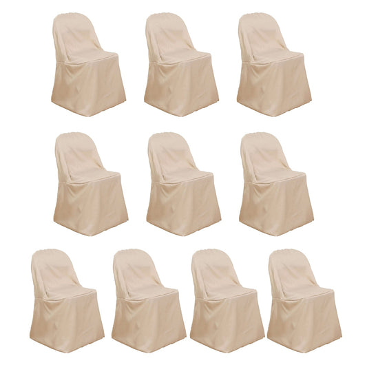 10 Pack Polyester Chair Covers for Folding Chairs Nude - Wrinkle - Free Stain - Resistant Slip - On Slipcovers - Bell Racket Store