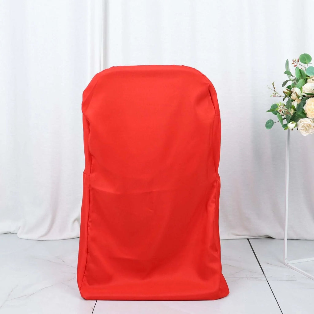 10 Pack Polyester Chair Covers for Folding Chairs Red - Wrinkle - Free Stain - Resistant Slip - On Slipcovers - Bell Racket Store