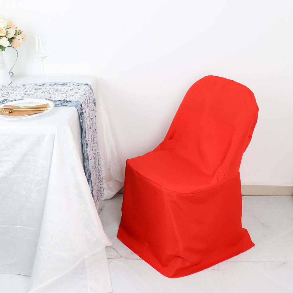 10 Pack Polyester Chair Covers for Folding Chairs Red - Wrinkle - Free Stain - Resistant Slip - On Slipcovers - Bell Racket Store