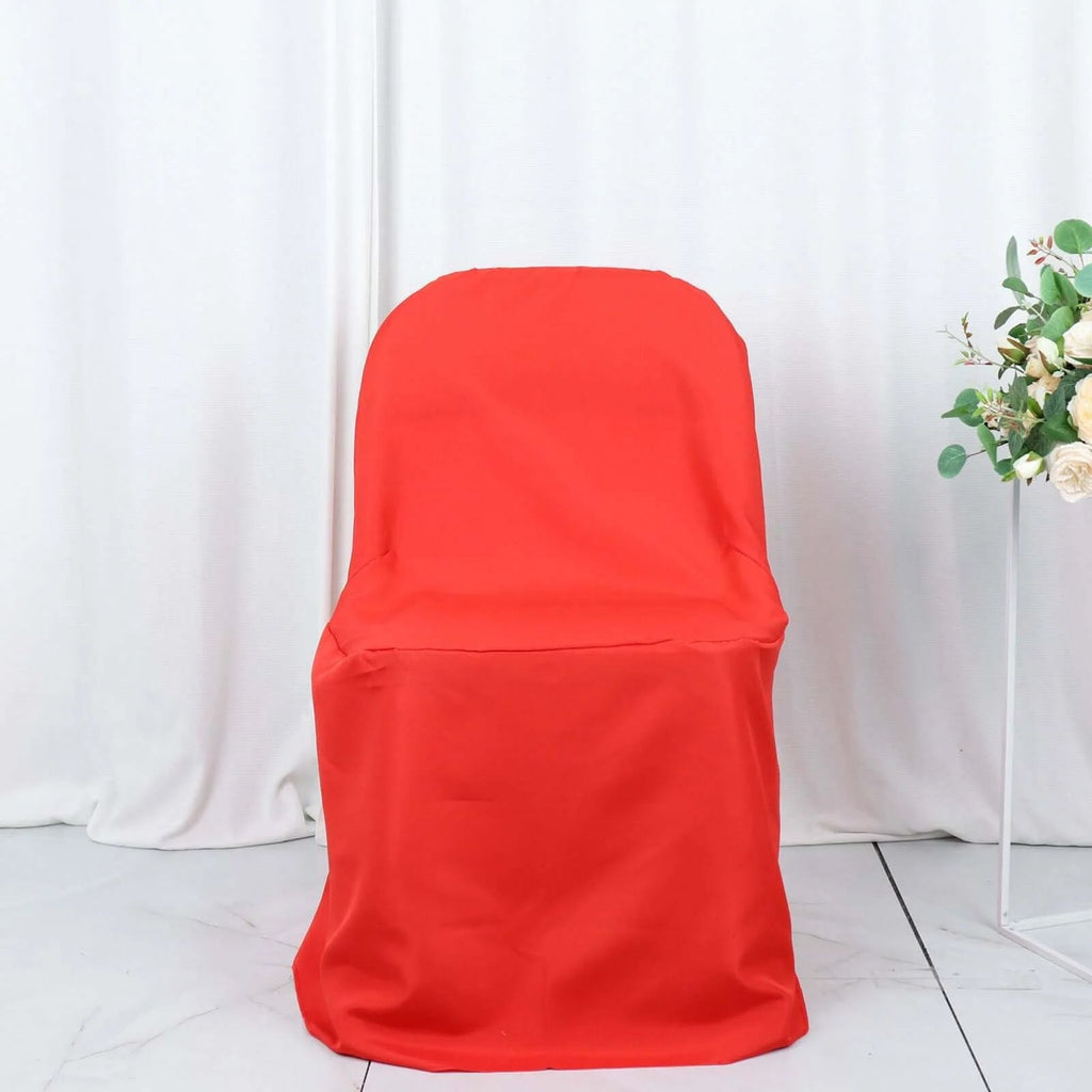 10 Pack Polyester Chair Covers for Folding Chairs Red - Wrinkle - Free Stain - Resistant Slip - On Slipcovers - Bell Racket Store