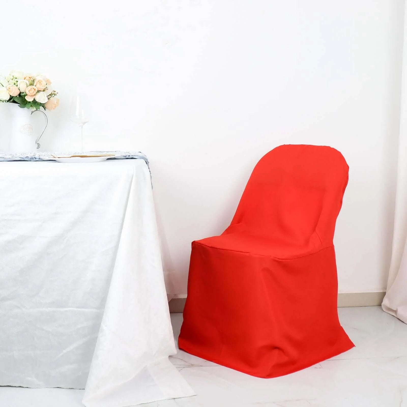 10 Pack Polyester Chair Covers for Folding Chairs Red - Wrinkle - Free Stain - Resistant Slip - On Slipcovers - Bell Racket Store