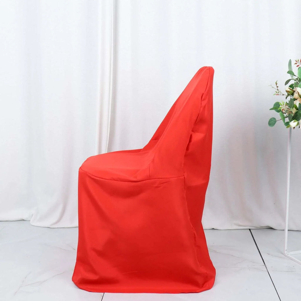 10 Pack Polyester Chair Covers for Folding Chairs Red - Wrinkle - Free Stain - Resistant Slip - On Slipcovers - Bell Racket Store
