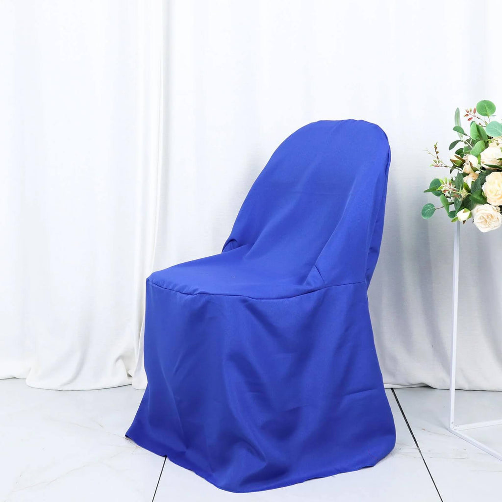10 Pack Polyester Chair Covers for Folding Chairs Royal Blue - Wrinkle - Free Stain - Resistant Slip - On Slipcovers - Bell Racket Store