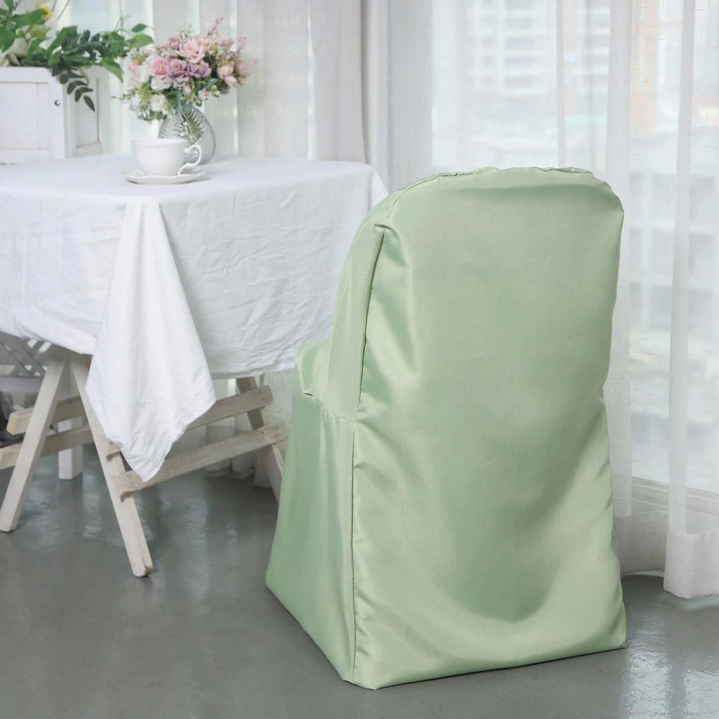 10 Pack Polyester Chair Covers for Folding Chairs Sage Green - Wrinkle - Free Stain - Resistant Slip - On Slipcovers - Bell Racket Store